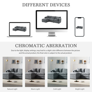 English Elm 103" Chenille Modular Sectional Sofa with Deep Wide Seats Double Cushions Removable Ottoman Luxurious Comfort for Living Room Dark Gray N723S8687B