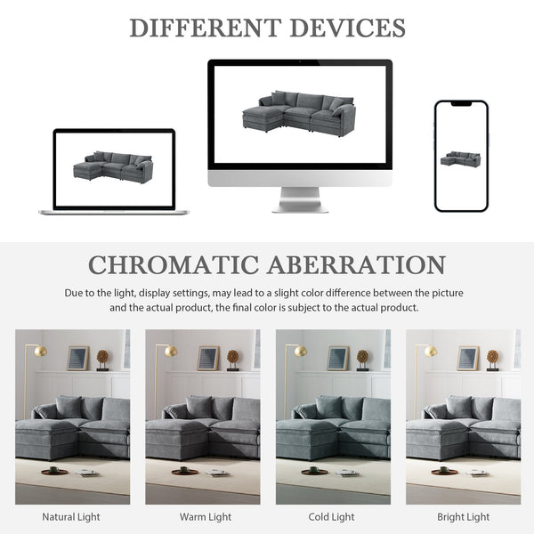 English Elm 103" Chenille Modular Sectional Sofa with Deep Wide Seats Double Cushions Removable Ottoman Luxurious Comfort for Living Room Dark Gray N723S8687B