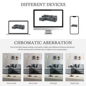 English Elm [video]103" Chenille L-shaped Sectional with Movable Ottoman Deep Seat Cloud Sofa Dark Gray N723S0687B