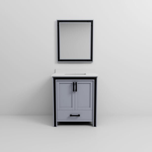 English Elm Dark Grey Bath Vanity Set With Cultured Marble Top, Soft-Close Storage & Coordinating Mirror - 30" W B2731S00809