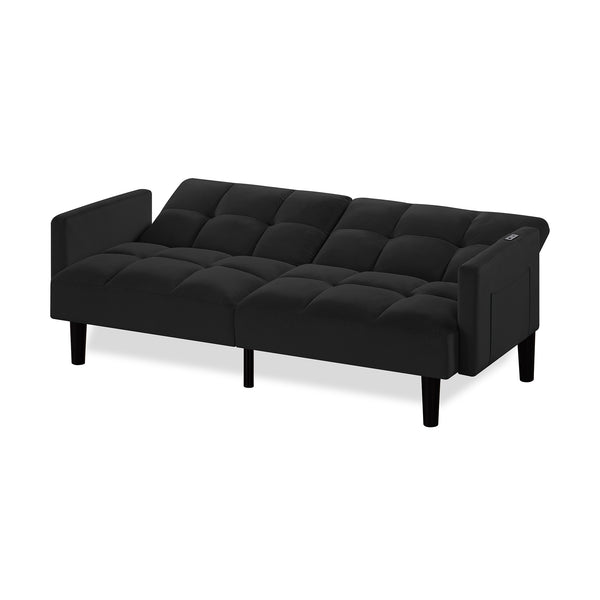 English Elm Velvet Convertible Futon Sofa Bed with Adjustable Back, Plush 9" Cushion, Eucalyptus Frame for Apartments Black W1413P332828