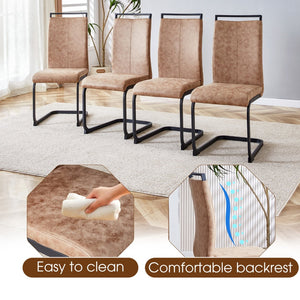 English Elm Table Retro Dining Set With Fishbone Mdf Top & 4 Brown Fabric Chairs - Modern, Stylish, Durable W1151S03140-GIGA