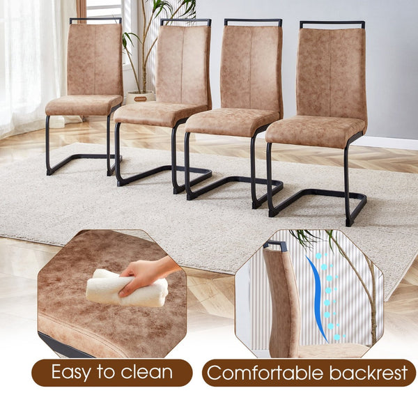 English Elm Table And Chair Set - Retro Rectangular Dining Table With Fishbone Mdf Top & 6 Stylish Brown Chairs W1151S03141-GIGA