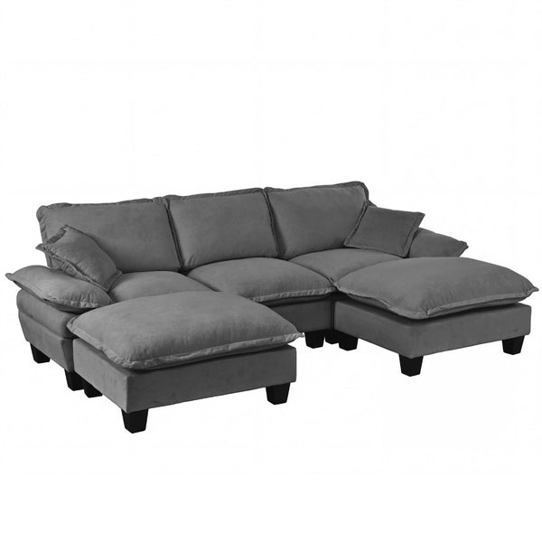 English Elm Modular Chenille Cloud Sectional with Sculptural Curved Arms and Movable Ottoman Grey W3163S00122
