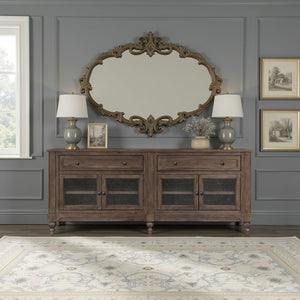 English Elm Middleton Vintage Hazel Wood Media Console with Seeded Glass Doors and Pewter Hardware B108P468539