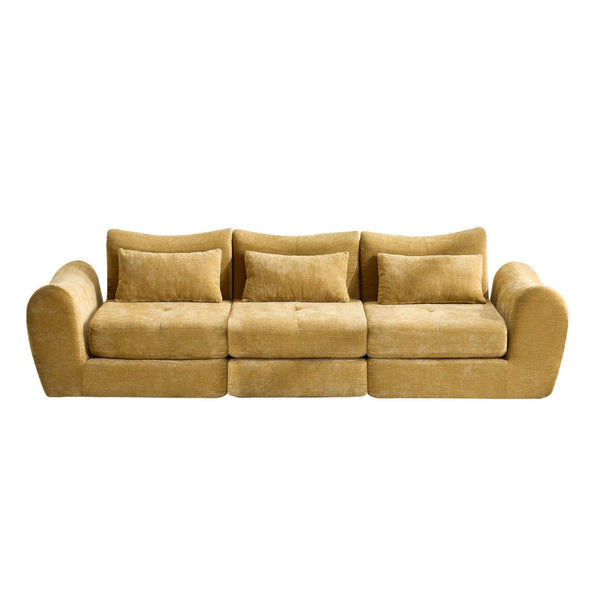 English Elm Modular Cloud Sectional Sofa Bed with Flannelette Upholstery for Flexible Living Yellow W1829S00077