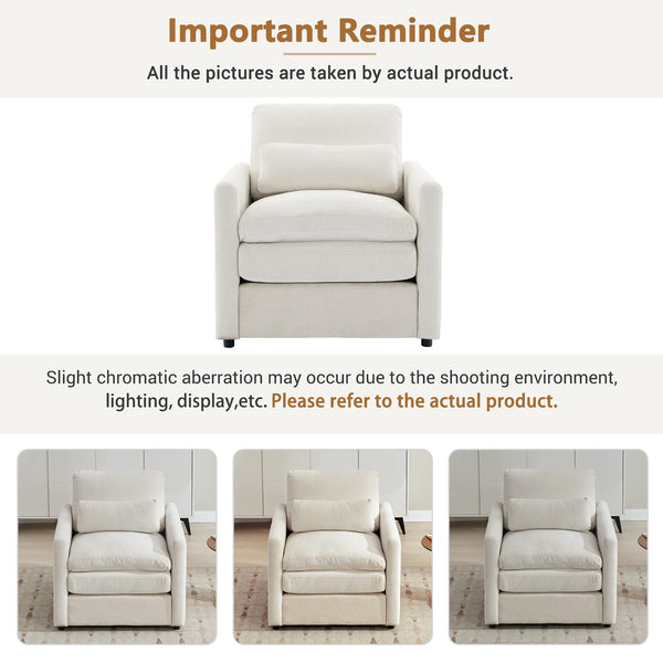 English Elm 31.9" Cozy Upholstered Armchair with Chenille Fabric, Double-Layer Cushions & Lumbar Support Beige N719P251495A