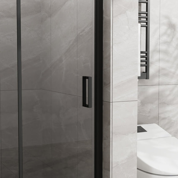 English Elm Goodyo Bifold Frameless Tempered Glass Shower Door Pivot Swing Panel Adjustable Width Black D163147914