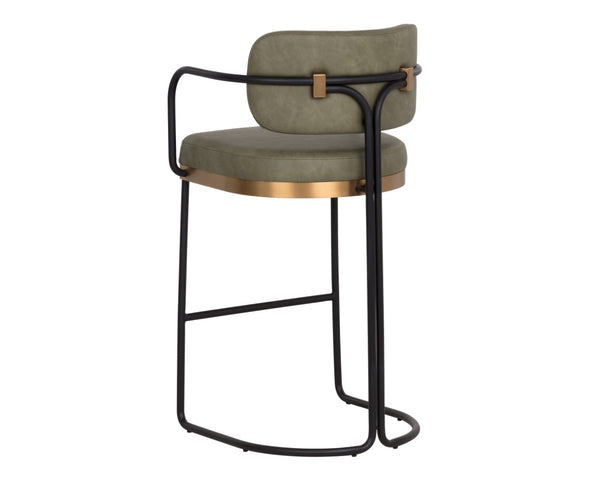 Sunpan JALEN Barstool - Elegant Ivanhoe Pine with Gold Accents, Faux Leather Comfort for Modern Spaces 112394