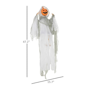 English Elm Homcom Hanging Pumpkin Ghost Halloween Prop with Glowing Eyes and Howling Sound Sensor W2225P229717