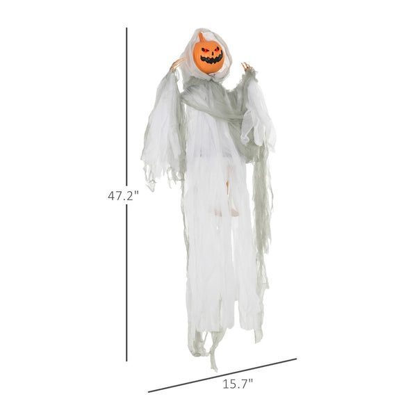 English Elm Homcom Hanging Pumpkin Ghost Halloween Prop with Glowing Eyes and Howling Sound Sensor W2225P229717