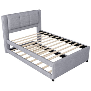 English Elm Full Size Upholstered Platform Bed With Versatile Trundle - Modern Gray Design For Comfort & Style DL001678AAE