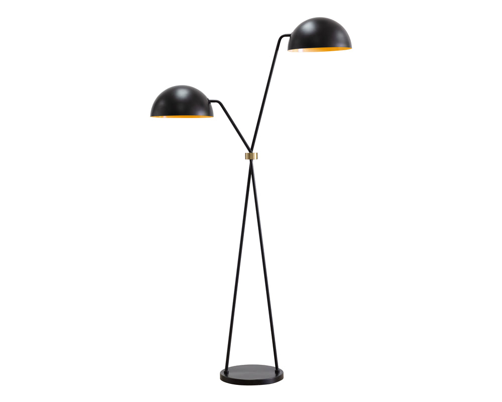 Sunpan Faven Floor Lamp - Modern Dual-Domed Design with Sturdy Iron Base for Stylish Indoor Illumination Black