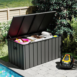 English Elm 200 Gallon Galvanized Steel Outdoor Deck Box Lockable Weatherproof Patio Pool Storage Dark Gray W1859P445933