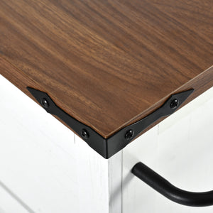 English Elm K&K 54.5" Farmhouse Kitchen Island with Drop Leaf, Built-In Power Station, Rolling Storage Cart White N707P170349W