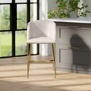 English Elm 31" Barrel Back Barstool Faux Leather Foam Padded Seat Gold Steel Frame for Home Bar White Pu B2751P436479