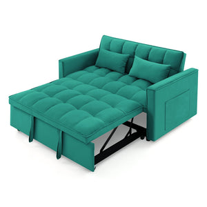English Elm 54.33 Versatile foldable velvet sofa bed with tufted back, adjustable 3-position recline and durable wood frame Antique Green W2353P252434