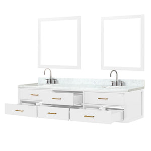 English Elm White Double Bath Vanity Set With Carrara Marble Top, Faucets & Matching Mirrors For Elegant Spaces B2731S01843-GIGA