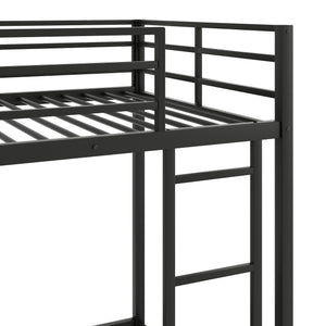 English Elm Twin Over Twin Metal Bunk Bed Low Profile with Full Guardrail Ladder Quiet Steel Frame Sturdy Support Black MF285535AAB
