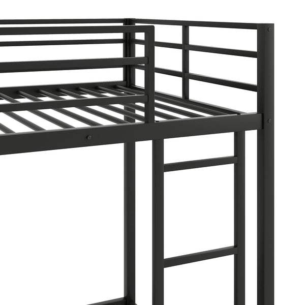 English Elm Twin Over Twin Metal Bunk Bed Low Profile with Full Guardrail Ladder Quiet Steel Frame Sturdy Support Black MF285535AAB