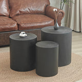 Modern Black Wood Coffee Tables Set with Clear Tree Rings - 3 Pieces