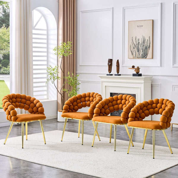 English Elm Set of 2 Sculptural Bubble Backrest Velvet Dining Chairs with Matte Black Legs Gold,Orange W3875P370930