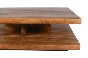 English Elm Two Two Tiered Floating Solid Wood Coffee Table — Handmade 100% Solid Wood, Durable Natural Brown Finish B024P357588