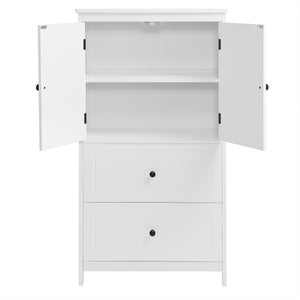 English Elm Bathroom Storage Cabinet with Two Doors and Drawers, Adjustable Shelf, MDF Finish, Slim 28"L x 15"W White N725P188460K