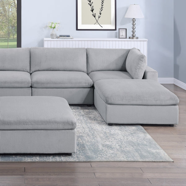 English Elm Dark Gray Modular 7-Piece Sectional Set With Soft Corduroy Upholstery For Cozy Living Spaces B011S01334