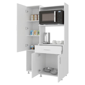 English Elm White Three Door Kitchen Storage Cabinet with Microwave Shelf Drawer and Pantry Space B062P483740