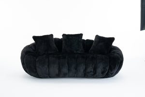 English Elm Floral-shaped Faux Fur Two Seater Sofa Sculptural Petal Design for Cozy Living Rooms Black W2012P399203