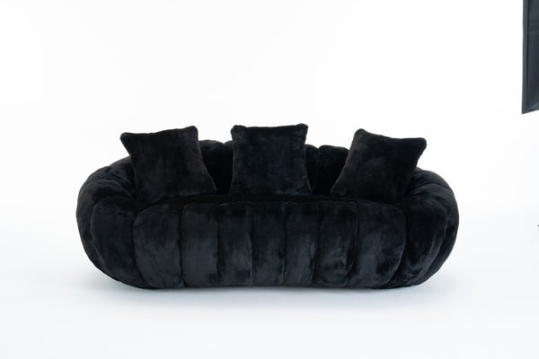 English Elm Floral-shaped Faux Fur Two Seater Sofa Sculptural Petal Design for Cozy Living Rooms Black W2012P399203