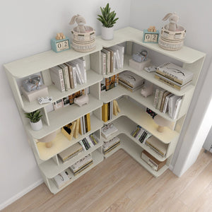 English Elm 90 Cm Modular Corner Bookcase Set Two Piece White Oak Shelving for Home Office W2899S00008