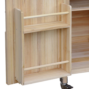 English Elm K&K Outdoor Kitchen Island Rolling Bar Cart with 1.2" Stainless Steel Top, Ample Storage, Wheels and Spice Rack Natural WF532198AAY