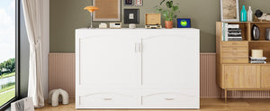 English Elm Queen Murphy Wall Bed with Drawers Usb Charging Ports Pulley Lift Mdf Cabinet White LP100671AAK-1