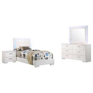 English Elm Dulcey Modern White High Gloss 4-Piece Twin Bedroom Set With Led Lighting & Faux Leather Accents B062S01337