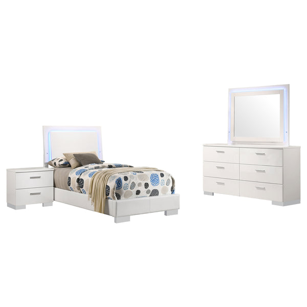 English Elm Dulcey Modern White High Gloss 4-Piece Twin Bedroom Set With Led Lighting & Faux Leather Accents B062S01337