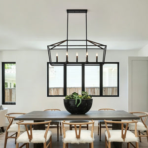 English Elm 7-light Industrial Matte Black Linear Pendant for Kitchen Island or Dining Room W5008P465026