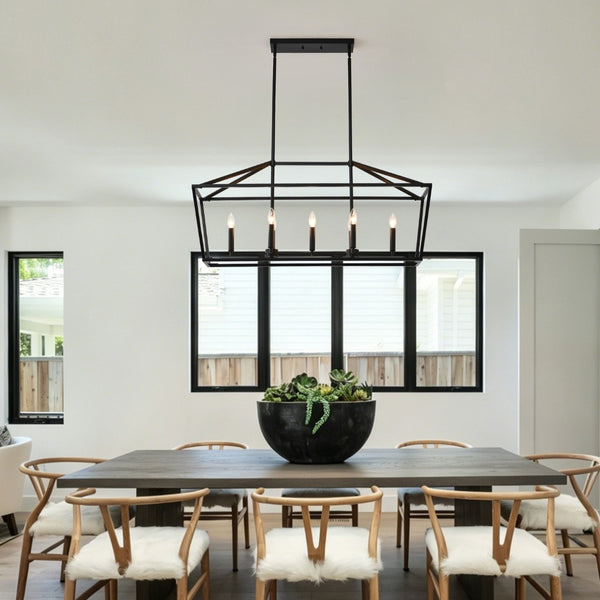 English Elm 7-light Industrial Matte Black Linear Pendant for Kitchen Island or Dining Room W5008P465026