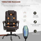 English Elm Vinsetto 7-Point Vibrating Massage Office Chair, High Back Executive Recliner With Lumbar Support, Footrest, Reclining Back, Adjustable Height, Brown