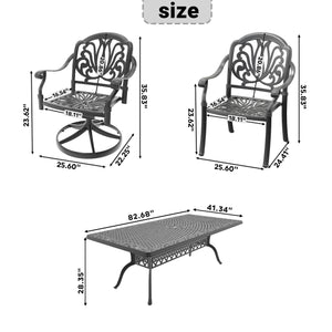 English Elm 9-Piece All-Weather Cast Aluminum Dining Set With 2 Swivel Chairs & 6 Cushioned Dining Chairs W1710S00477