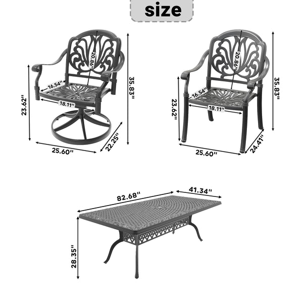 English Elm 9-Piece All-Weather Cast Aluminum Dining Set With 2 Swivel Chairs & 6 Cushioned Dining Chairs W1710S00477
