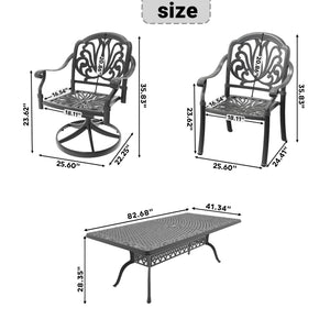 English Elm 9-piece Cast Aluminum Outdoor Dining Set with Swivel Chairs and Carved Petal Frame W1710S00613