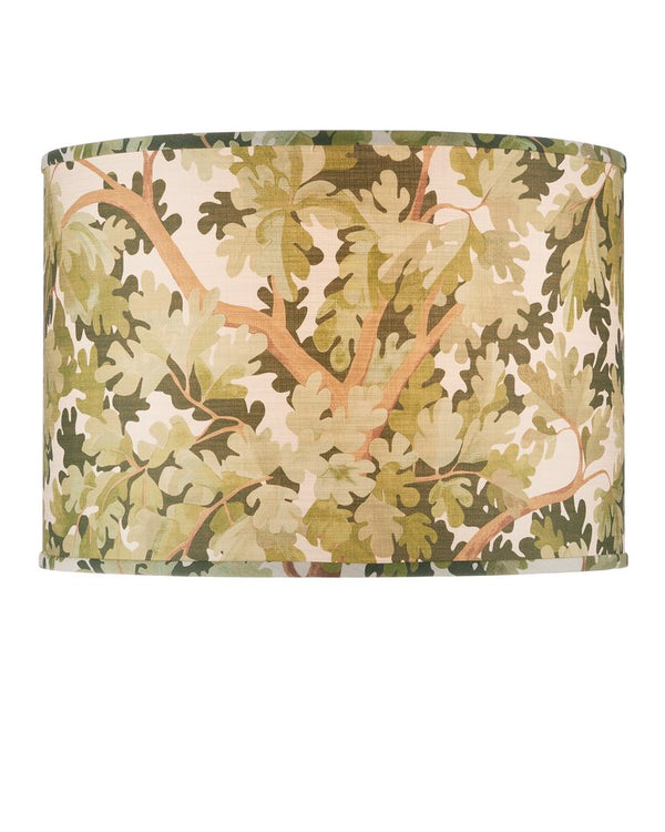 Currey & Company Woodland Drum Lamp Shade - Elegant Oak Tree Design On Fabric For A Stylish Home Décor Upgrade Green Cotton 0900-6012-currey-company