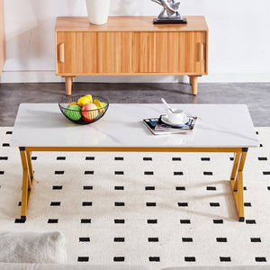 English Elm A Sintered Stone Top Coffee Table with Golden X Legs for Modern Living Rooms W1151P154282