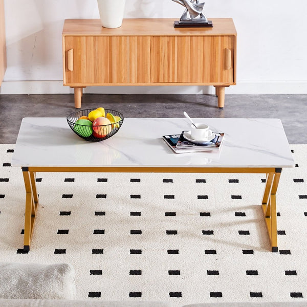 English Elm A Sintered Stone Top Coffee Table with Golden X Legs for Modern Living Rooms W1151P154282