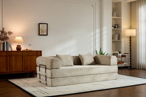 English Elm Convertible Sleeper Sofa Bed with Corduroy Upholstery, 4‑in‑1 Folding Couch Mattress, Space‑Saving Lounge Beige W3434P346244