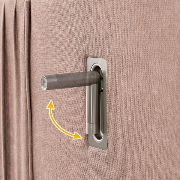 English Elm King Modern Upholstered Platform Bed with Pleated Chenille Headboard, Built‑in Nightstand & Lamp Pink W487S00391