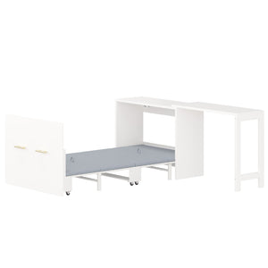 English Elm Twin Murphy Cabinet Bed with Folding Desk Mdf Frame Guest Room White Finish N733S272603K
