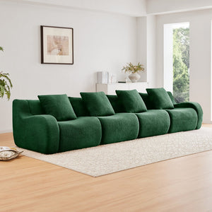 English Elm 4-Seat Boneless Sofa with Plush Teddy Fabric, No Assembly, Curved Armrests, Anti-Slip, Durable Fill Green W714S01444